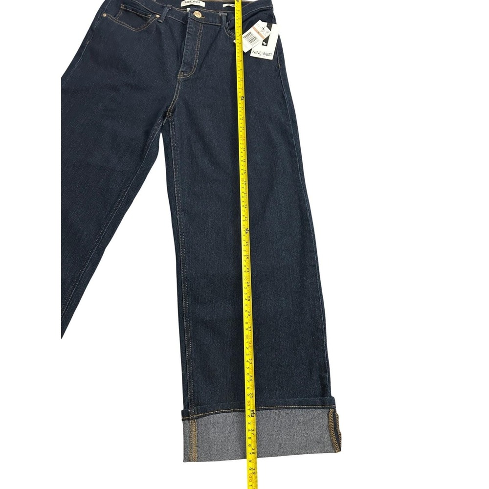 Nine West Jeans Wide Leg Pants Womens 12 Dark Blue New Cuffed High Rise Denim - Picture 11 of 11